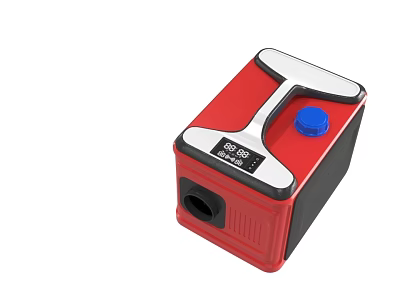 Red Compact Electric Device With Blue Button Digital Display And Circular Hole 3d model