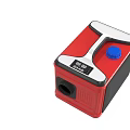 Red Compact Electric Device With Blue Button Digital Display And Circular Hole