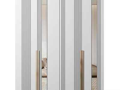 Modern Chest of Drawers with Mirror Front Vertical Stripes and Gold Handles Design 3d model