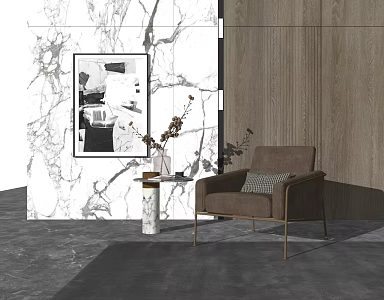 Modern Single Sofa Leisure Chair Coffee Table 3d model