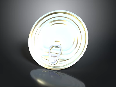Shiny Metal Can Lid With Pull Tab On Dark Reflective Surface 3d model