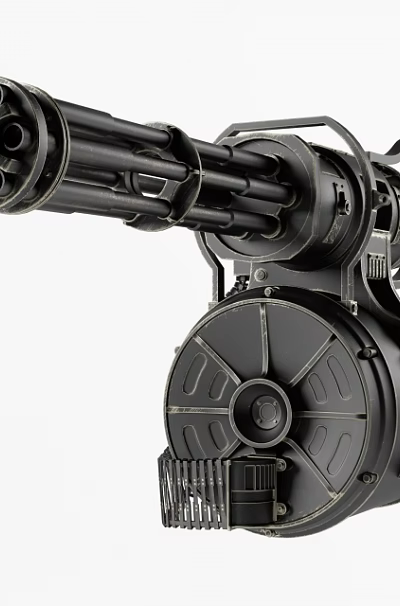 Multi Barrel Rotary Machine Gun Design With Barrels And Ammunition Drum 3d model
