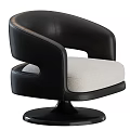 Modern Beige Upholstered Accent Chair With Curved Armrests And Round Black Base