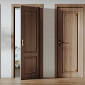 Wooden Swing Doors With Gold Handles Decorative Panels And Glass Inserts For Interior