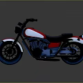 Classic Red White Blue Motorcycle With Round Headlight Black Seat And Blue Wheels