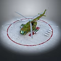 Military Green Camouflage Helicopter Parked On the Ground With Red Circular Marking