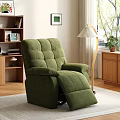 Green Velvet Recliner Chair With Tufted Back and Wide Armrests In Living Room