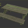 Sturdy Outdoor Wooden Picnic Table With Slatted Top And Attached Benches