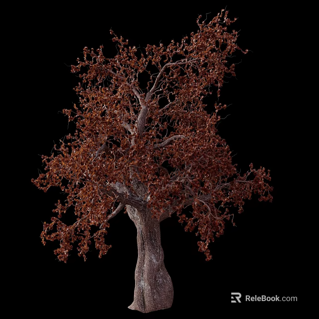 Deciduous Tree With Brown Leaves Thick Trunk And Branches On Black Background 3d model
