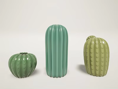 Green Ceramic Cactus Decorations with Round Dots for Modern Home Decor 3d model