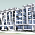 Modern Multi Story Building With White Exterior And Large Windows Design 3d model