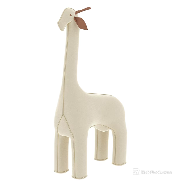 White Giraffe Fabric Toy With Minimalist Design And Brown Ears For Kids Room Decor 3d model 