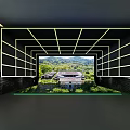Modern Interior Space With Black Frame White Lines Tunnel Structure And Natural Landscape View
