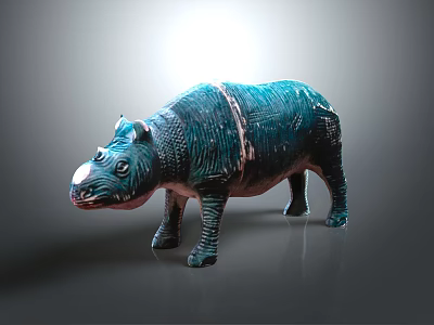 Turquoise Blue Rhinoceros Sculpture With Textured Surface And White Stripes 3d model