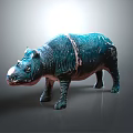 Turquoise Blue Rhinoceros Sculpture With Textured Surface And White Stripes