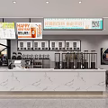 Bubble Tea Shop Interior With Marble Counter Menu Boards And Drink Display Cabinets