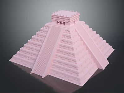 Pink Pyramid with Stepped Layers and Temple Top Structure in Detailed Architectural Design 3d model