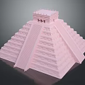 Pink Pyramid with Stepped Layers and Temple Top Structure in Detailed Architectural Design