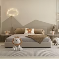 Modern Kids Room Interior Design With Cloud Shaped Lamp Stuffed Animal Toys Bookshelves And Rug