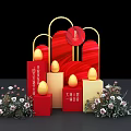 Chinese New Year Festive Decoration With Red Gold Elements Lucky Eggs And Floral Arrangements
