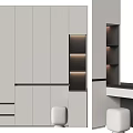 Modern Light Grey Wardrobe Design With Drawer Storage Open Shelves And LED Lighting 3d model