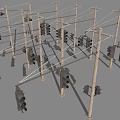Industrial Traffic Lights Mounted On Multiple Metal Poles For Urban Road Networks