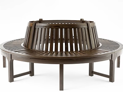 Wooden Outdoor Chair with Circular Slatted Design and Surrounding Frame for Garden Use 3d model