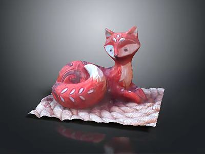 Red Fox Game Character With Blue Eyes And White Patterned Tail Lying On Textured Mat 3d model