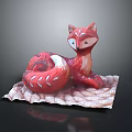 Red Fox Game Character With Blue Eyes And White Patterned Tail Lying On Textured Mat