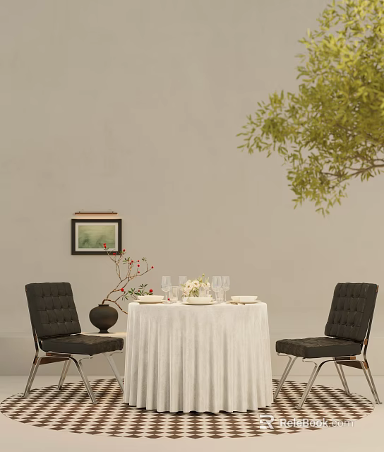 Modern Tufted Black Upholstered Dining Chairs For Cozy Minimalist Elegant Home Dining Space Decoration 3d model 