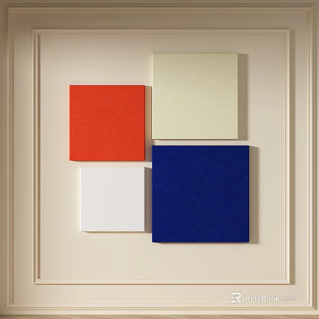 Colorful Abstract Painting with Red Blue White Cream Squares on Wall 3d model 