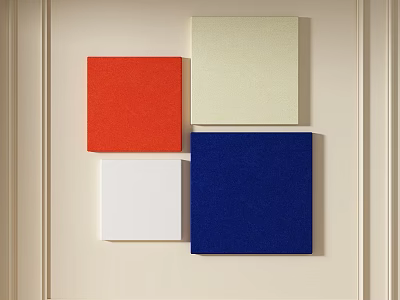 Colorful Abstract Painting with Red Blue White Cream Squares on Wall 3d model