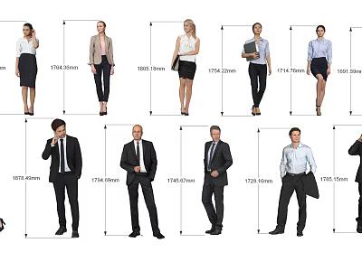 Group of Business People in Formal Attire with Various Height Measurements 3d model