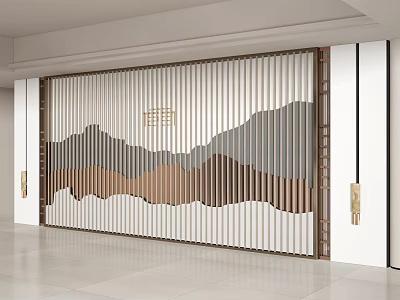 New Chinese Style Background Wall Decorative Wall Landscape Wall Landscape Wall Sofa Background Wall Exhibition Wall 3d model