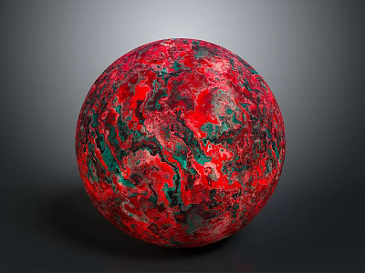 Decorative Red And Green Marbled Sphere With Polished Surface Design 3d model