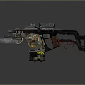 Futuristic Sci Fi Weapon Design With Mechanical Barrel Scope Spring Mechanism And Colorful Details