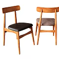 Modern Wooden Dining Chairs With Curved Backrest And Black Gray Upholstered Seats