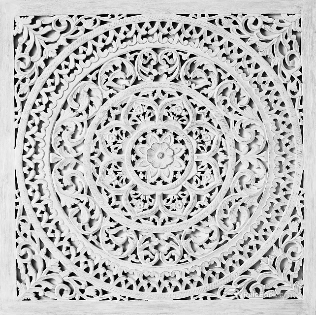 Intricate Circular Carving with Central Floral Motif and Elaborate Patterns 3d model 