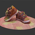 Kids Brown Shoes With Yellow Tongue Black Velcro Straps And White Rubber Sole For Comfortable Wear