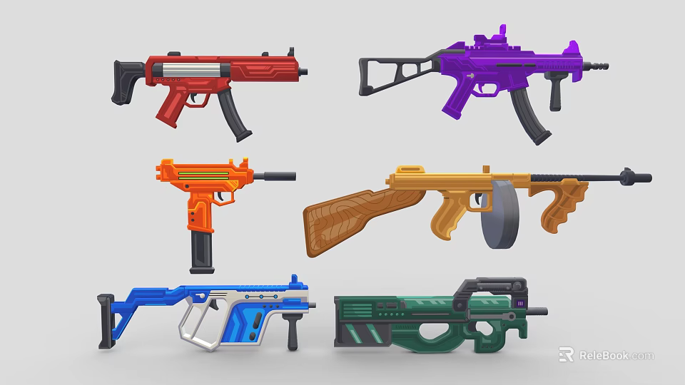 Colorful Toy Weapons Collection Featuring Various Styles And Vibrant Colors 3d model 