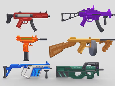 Colorful Toy Weapons Collection Featuring Various Styles And Vibrant Colors 3d model