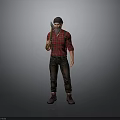 A Man Wearing Red Plaid Shirt And Suspenders Holding Axe With Hat