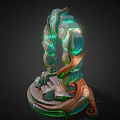 Mystical Stone Arch With Glowing Green Runes And Decorative Vines On Steps