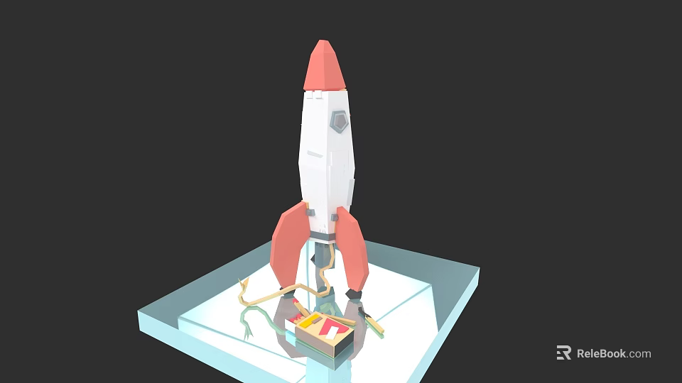 Detailed Red and White Building Blocks Rocket Model with Clear Transparent Base 3d model 