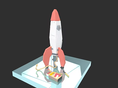 Detailed Red and White Building Blocks Rocket Model with Clear Transparent Base 3d model