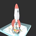 Detailed Red and White Building Blocks Rocket Model with Clear Transparent Base