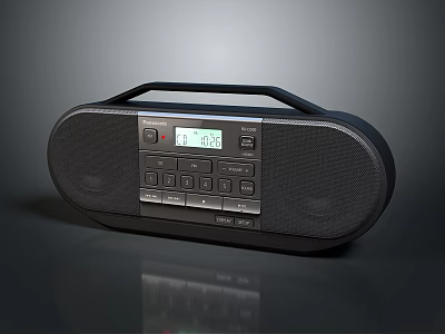 Black Portable Radio Speaker with Digital Display Showing Time and Control Buttons 3d model
