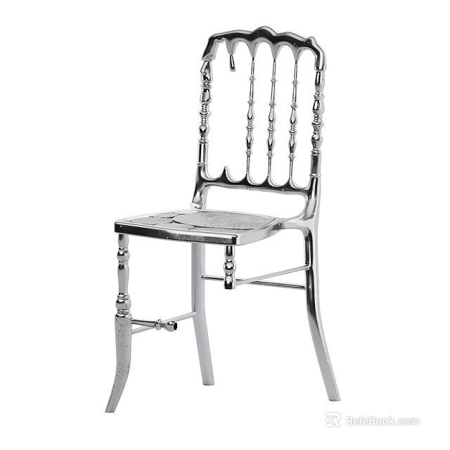 Elegant Modern Outdoor Chair With Chrome Plated Metal Ornate Backrest And Decorative Legs 3d model 