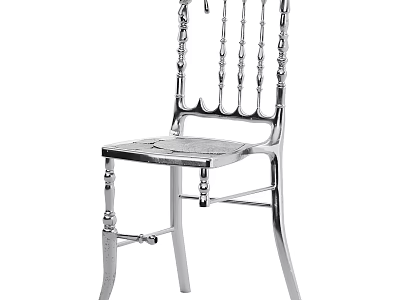 Elegant Modern Outdoor Chair With Chrome Plated Metal Ornate Backrest And Decorative Legs 3d model