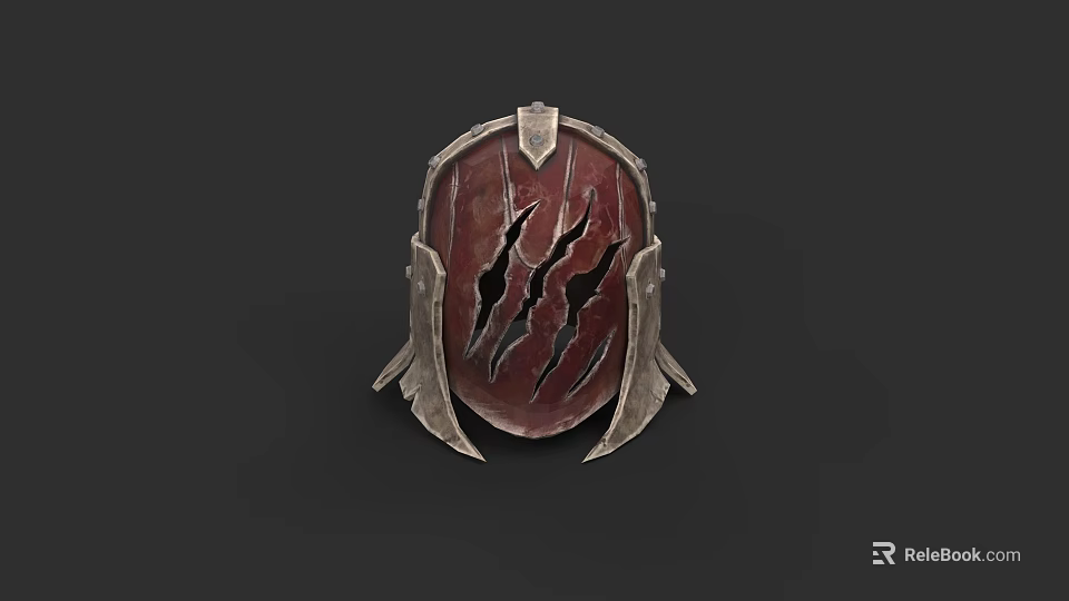 Medieval Shield With Metal Frame Red Surface And Claw Marks Design 3d model 